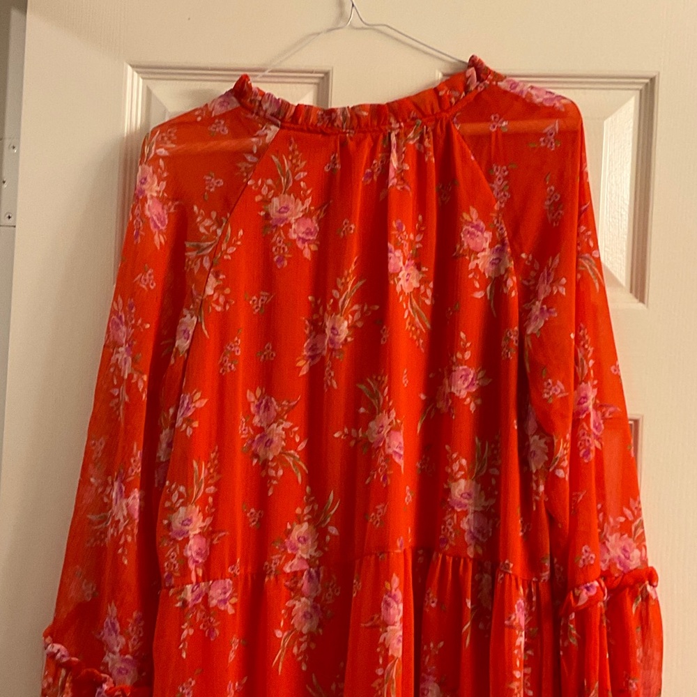 Vince Camuto Vibrant Orange Long Sleeve Boho Chic Dress M - Picture 7 of 7